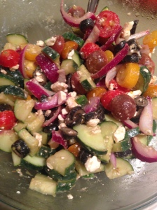 I made this Mediterranean Vegetable Salad with cucumbers and heirloom tomatoes from the CSA too! 