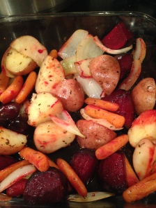 Here are the roasted beets and potatoes from last week's basket (with carrots & onions).