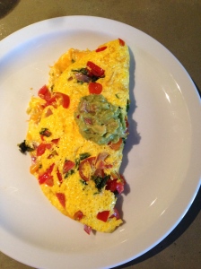 Veggie omelet with homemade guacamole